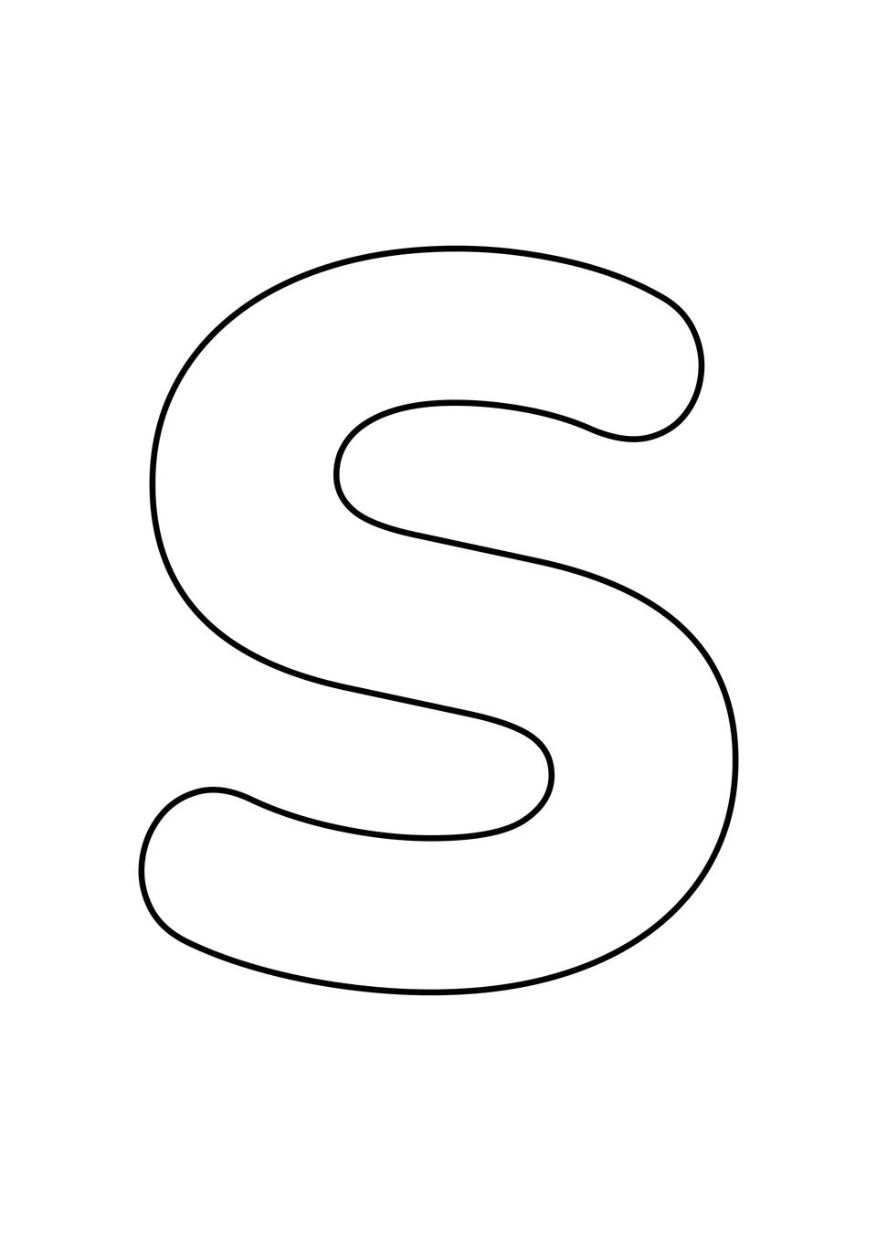 白色背景上一个大大的空心大写字母 S，可以在轮廓内自由涂色。
