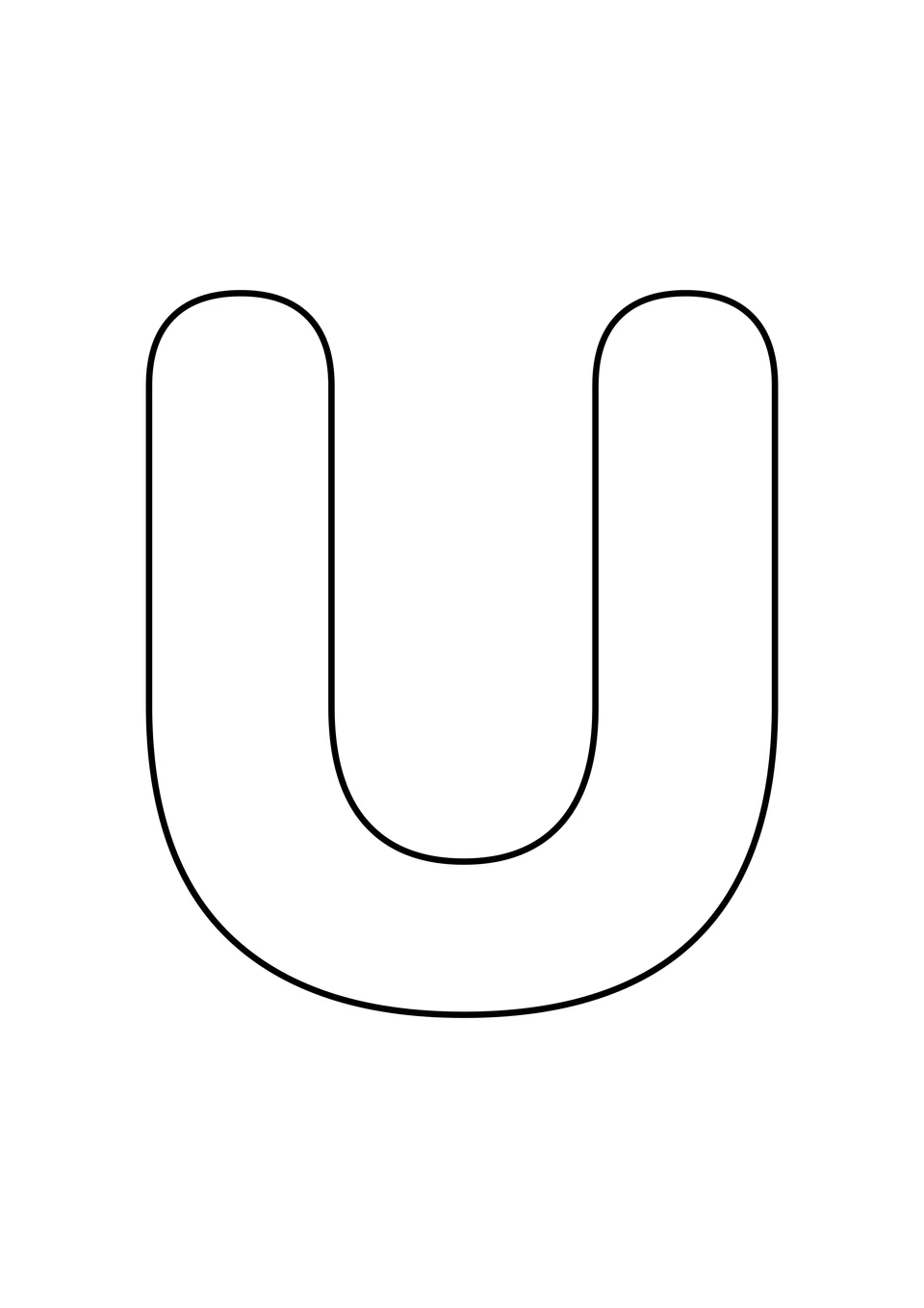 白色背景上一个大大的空心大写字母 U，可以在轮廓内自由涂色。