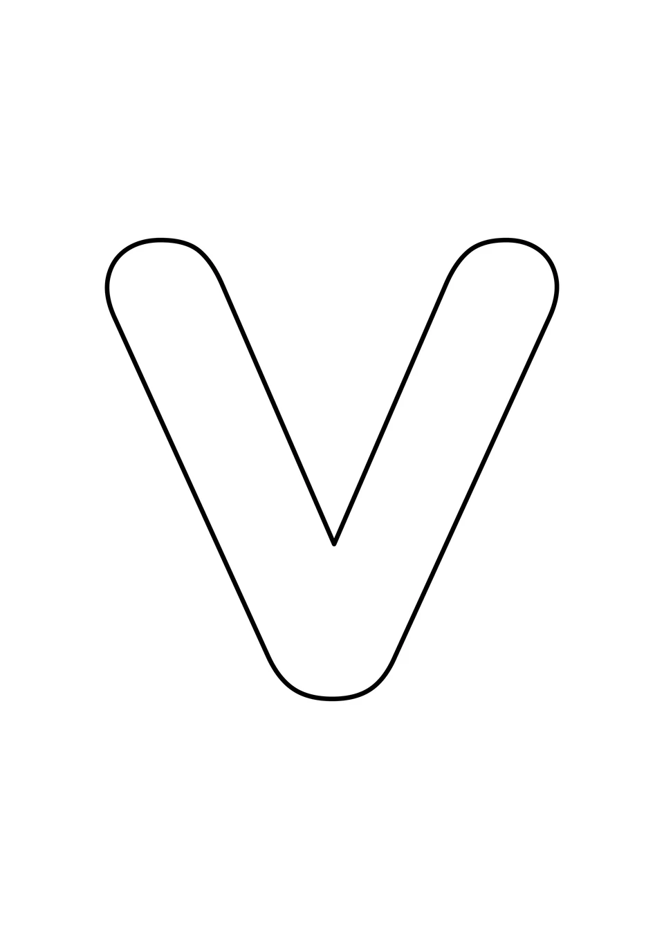 Une grande lettre V majuscule aux contours noirs, à colorier sur fond blanc.