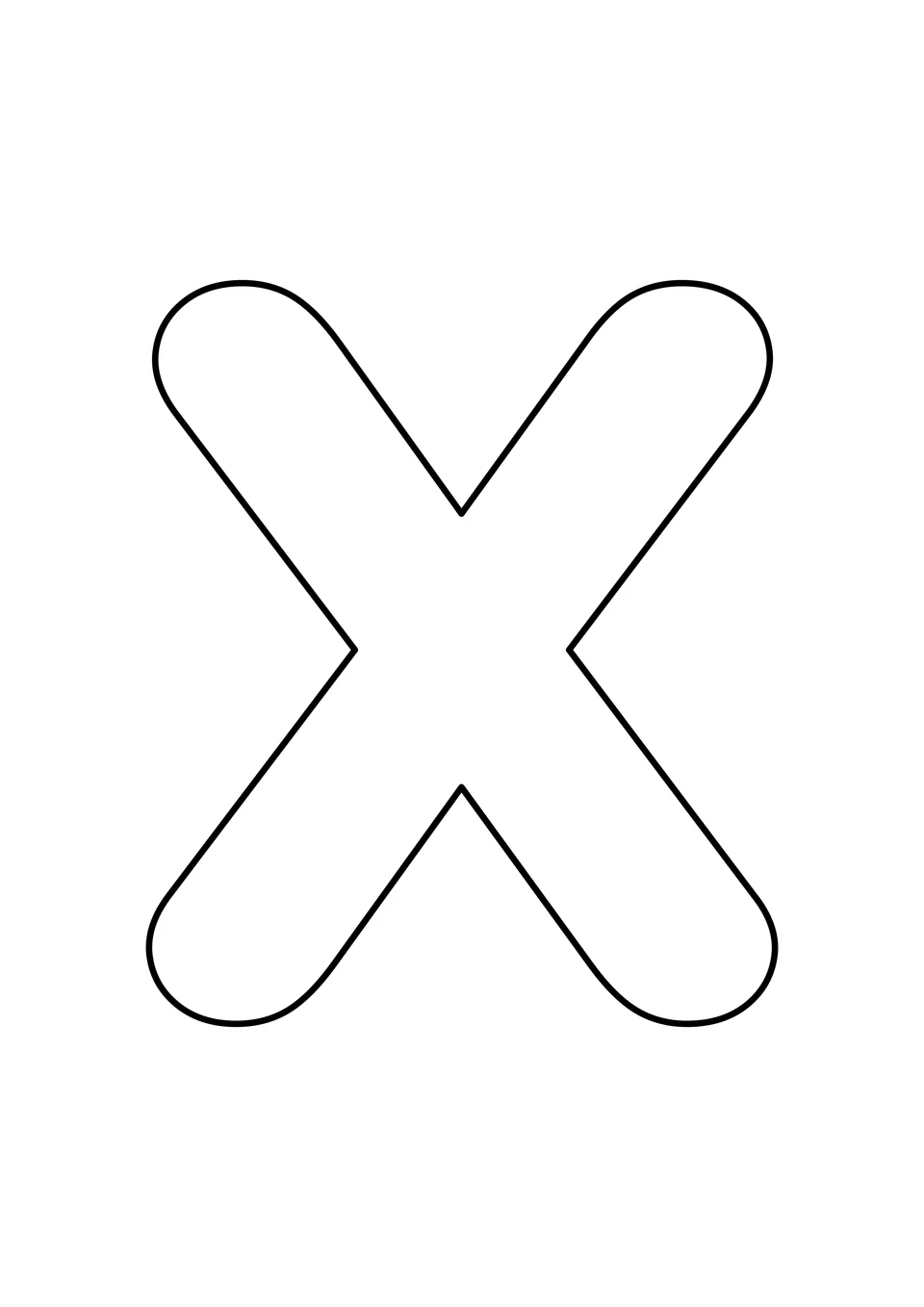Une grande lettre X majuscule aux contours noirs, à colorier sur fond blanc.