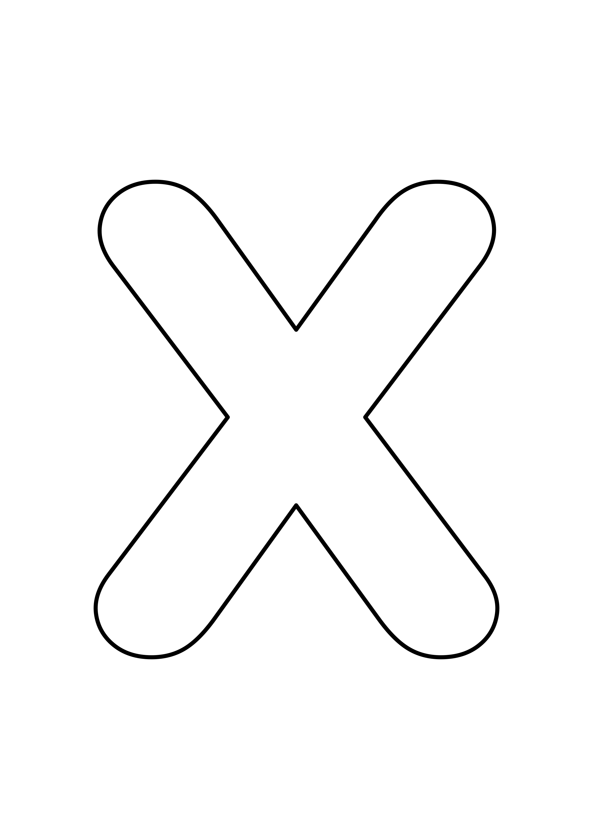 Une grande lettre X majuscule aux contours noirs, à colorier sur fond blanc.