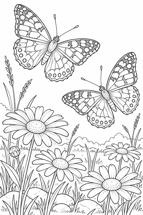 Painted Lady Butterflies in the Daisy Meadow
