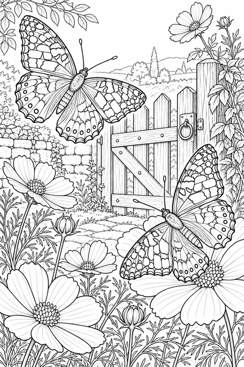 Painted Lady Butterflies by the Garden Gate