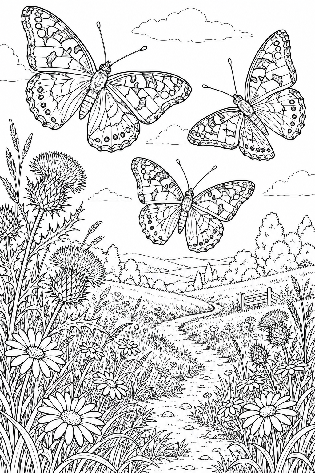 Painted Lady Butterflies along a Wildflower Trail