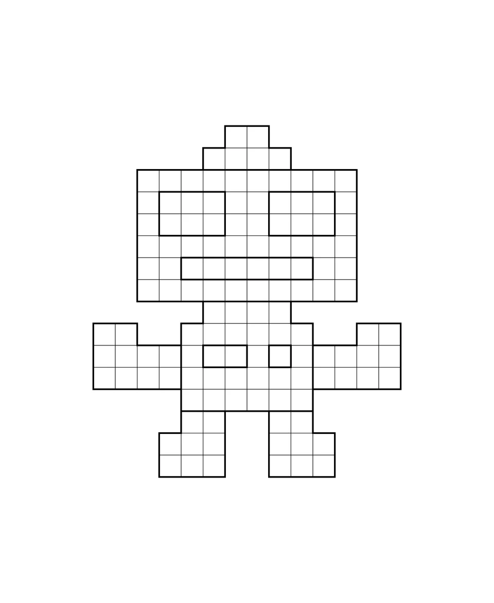 A friendly robot with an antenna, rectangular eyes, arms and feet.
