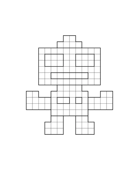 A friendly robot with an antenna, rectangular eyes, arms and feet.