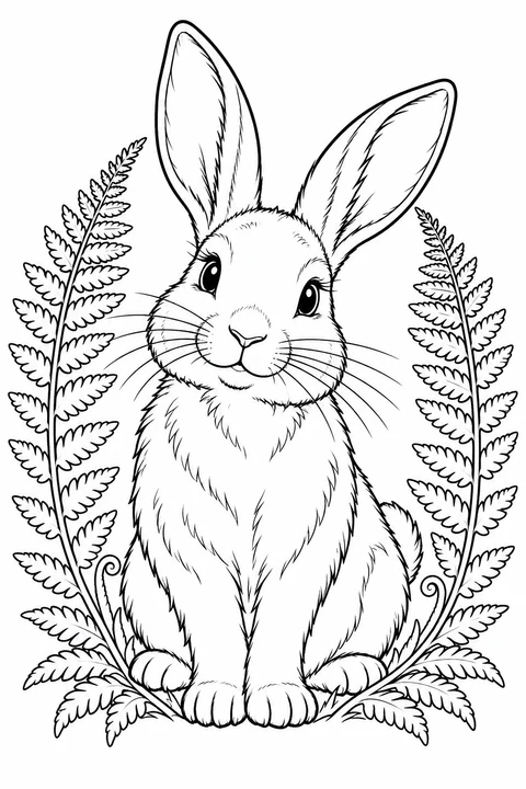 Kaninchen zwischen Farnen