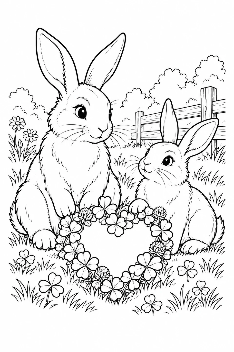 Zwei Kaninchen mit einem Herz aus Klee