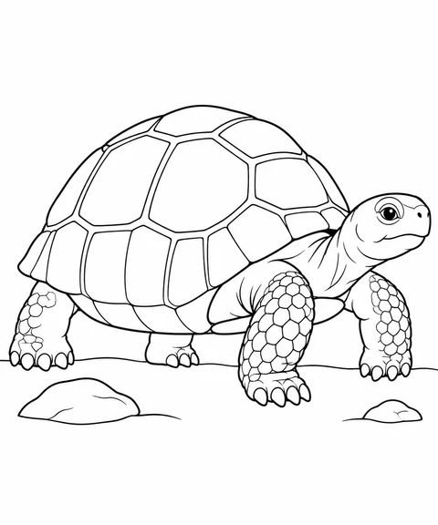 A desert tortoise walks beside two stones, showing its domed shell and sturdy legs.
