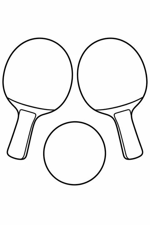 Two table tennis paddles sit beside a round ball.
