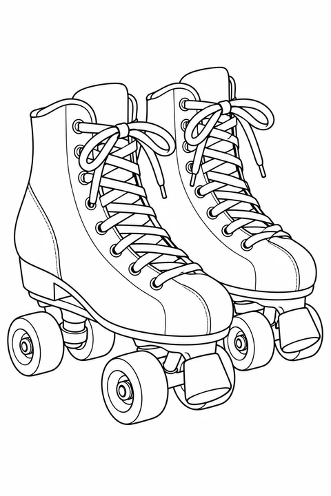 Two roller skates have big boot panels and clear laces to color.
