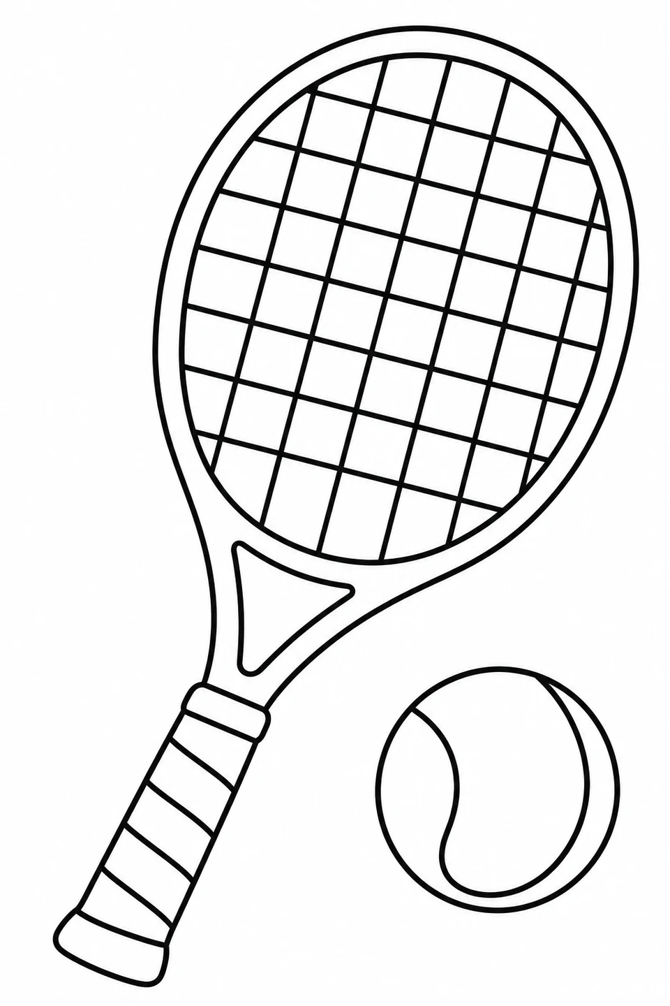A tennis racket and ball with clear shapes to color.