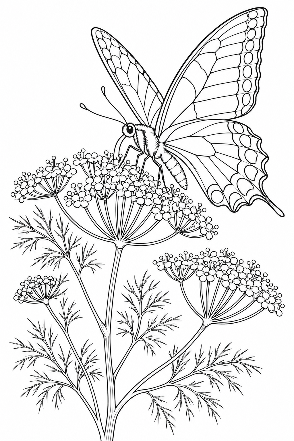 Mariposa cola de golondrina en flores de hinojo
