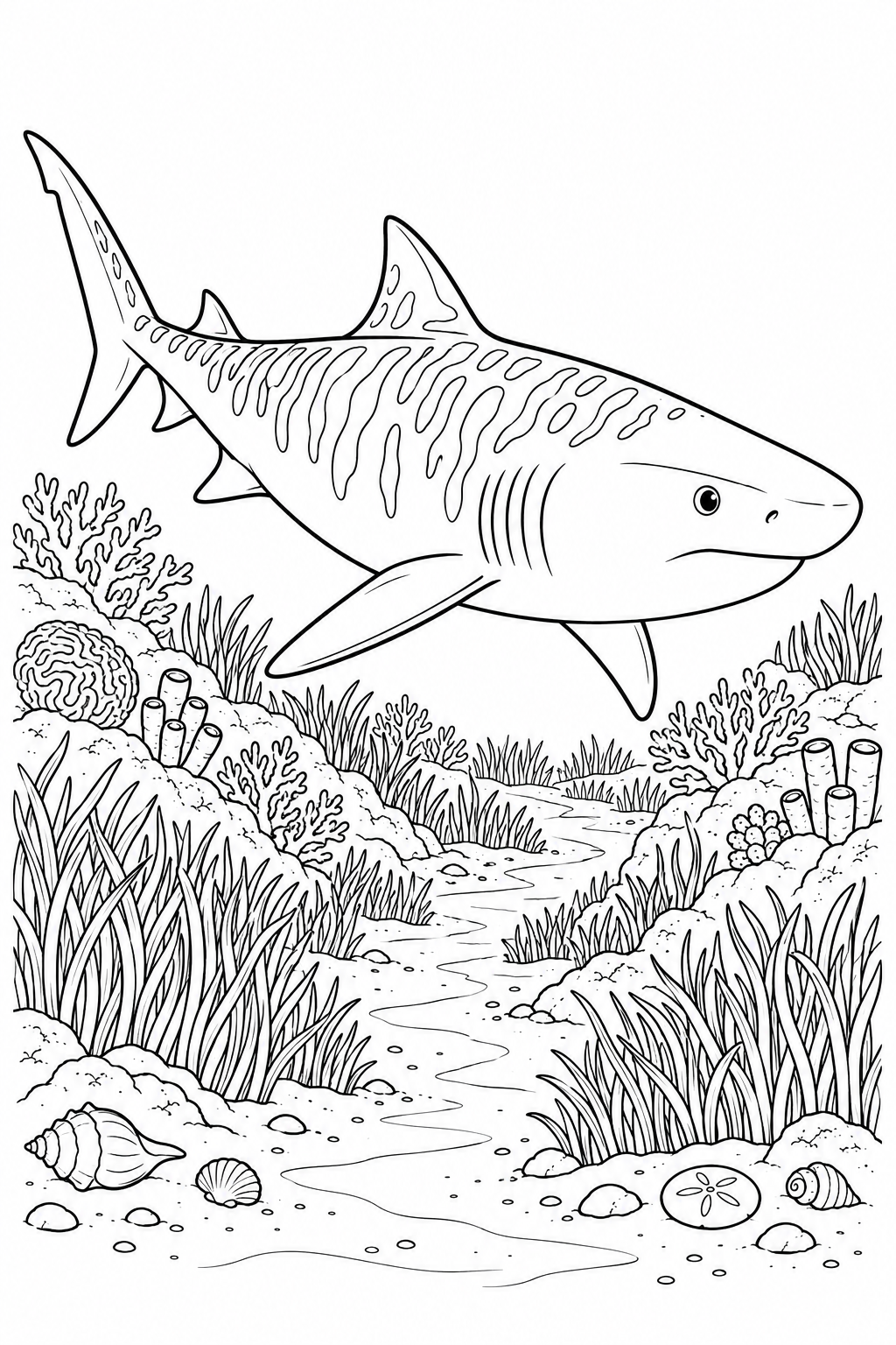 Tiger Shark along a Seagrass Channel