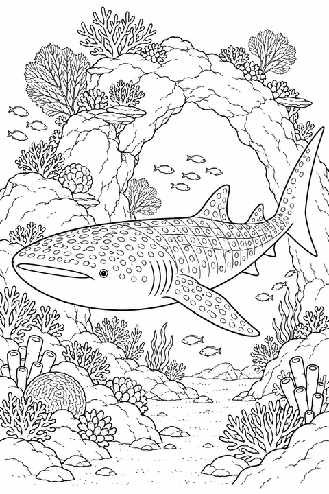 Whale Shark by an Underwater Arch