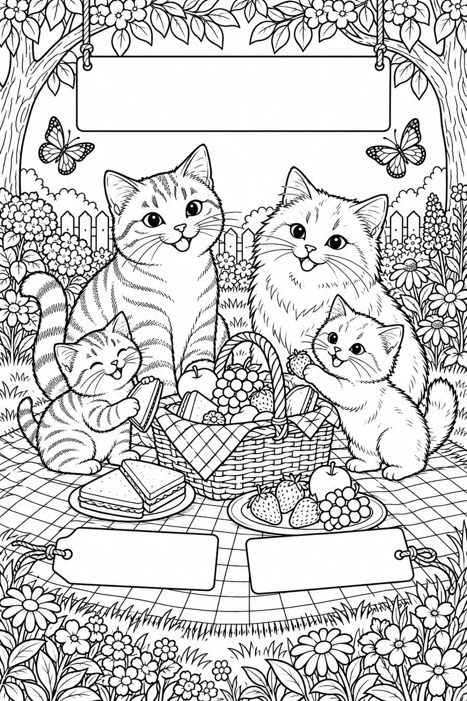 A cat family picnic