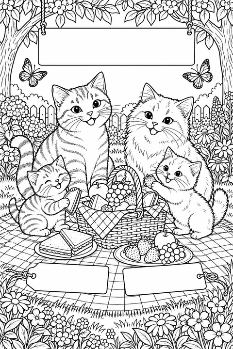 A cat family picnic