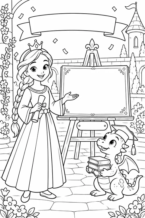 A princess and dragon celebrate graduation