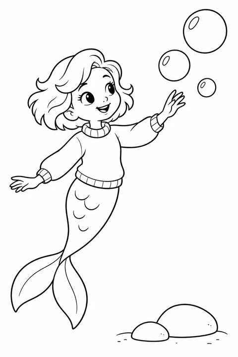 Mermaid Playing with Bubbles