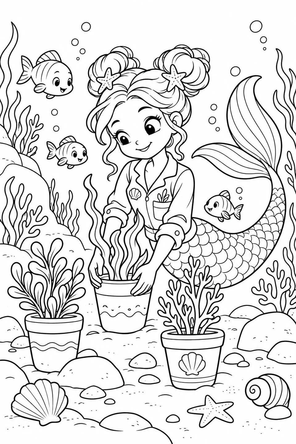 Mermaid Tending Seaweed Pots