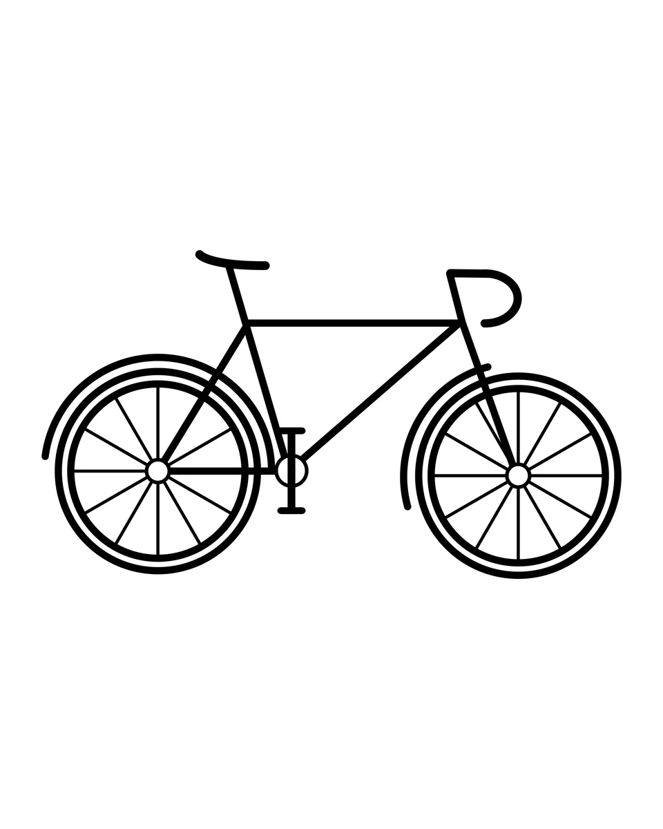 A bicycle with two spoked wheels, a triangular frame and curved handlebars.