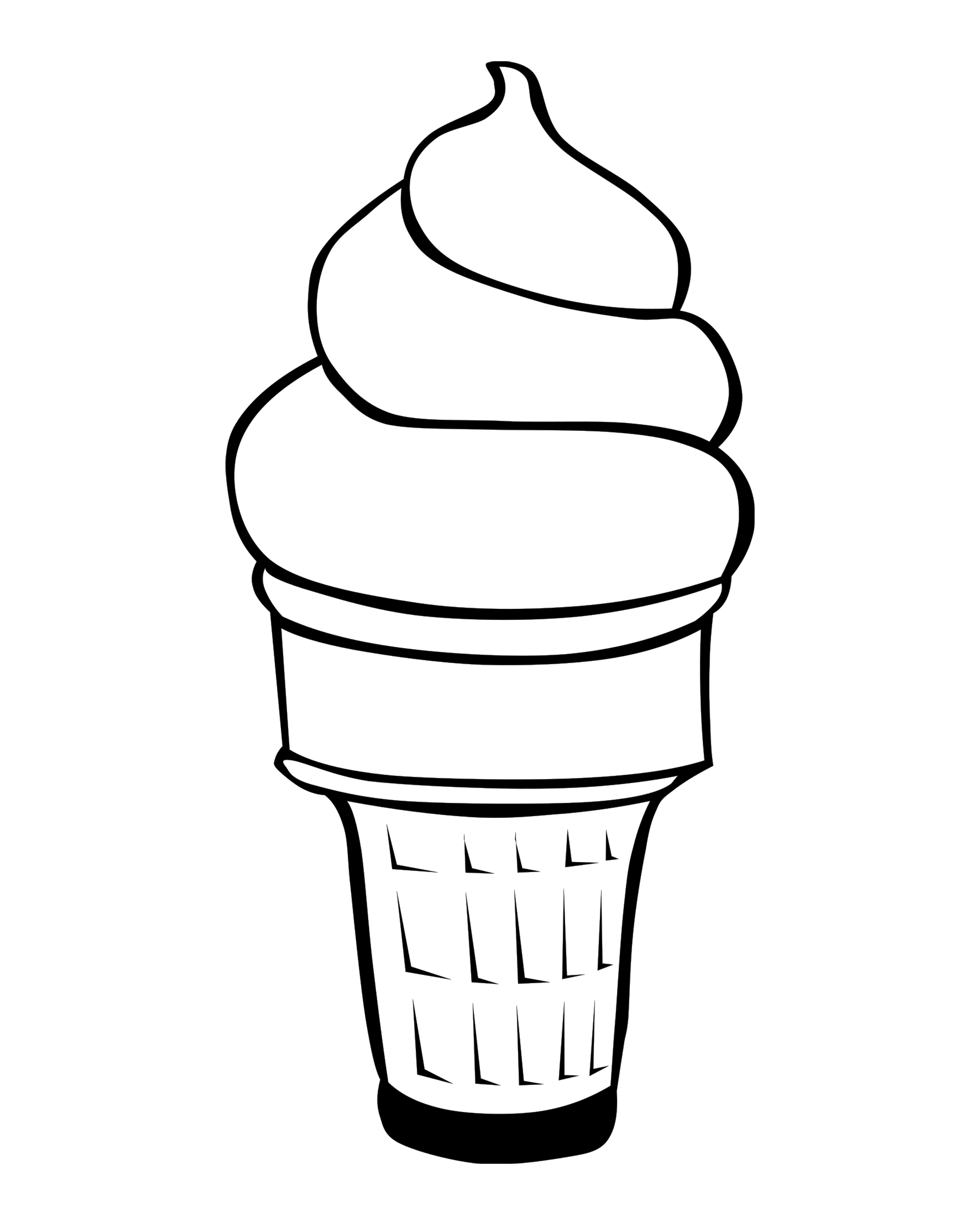 Eine hohe Softeisspirale in einer gemusterten Eiswaffel.
