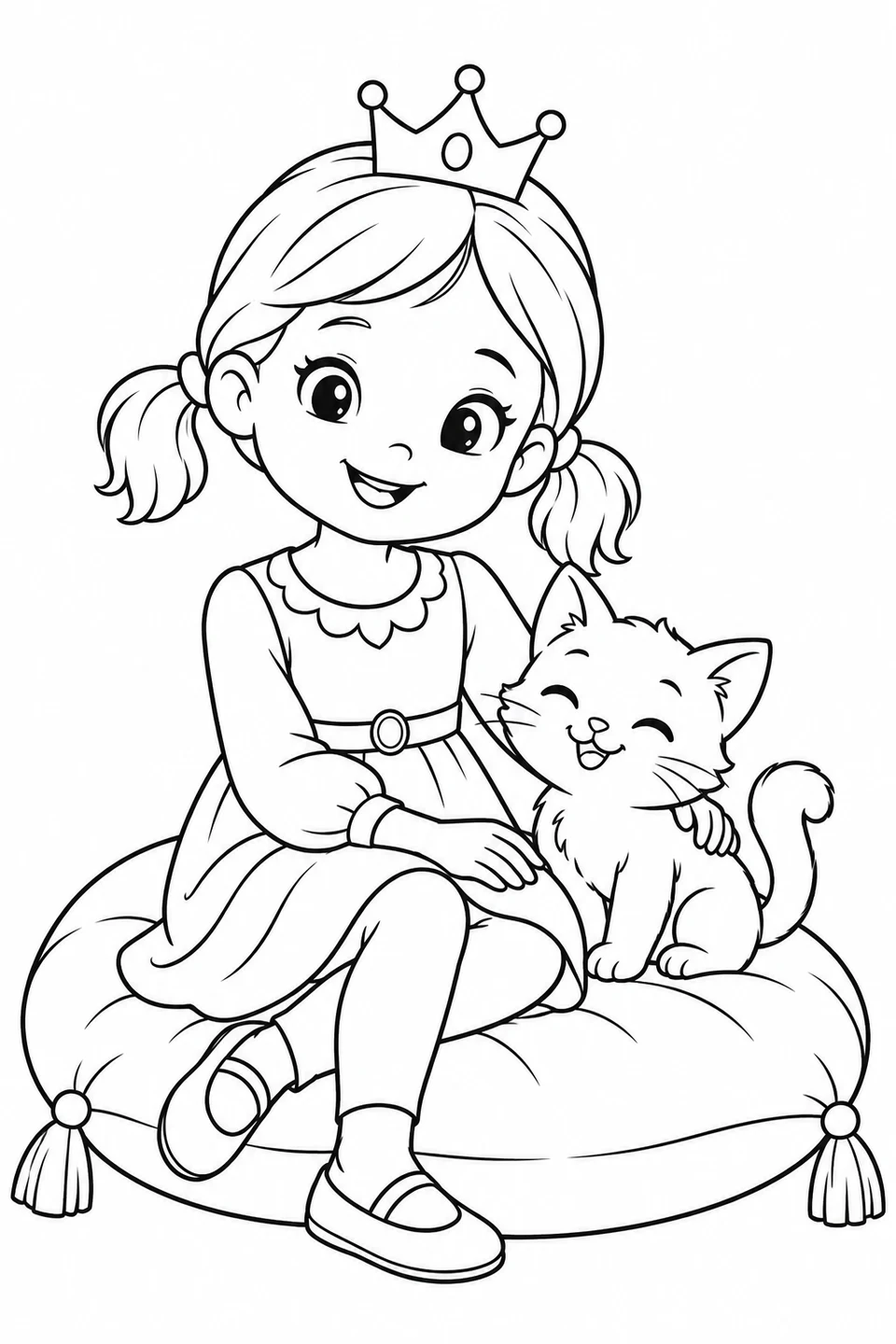 Princess and Kitten on a Cushion