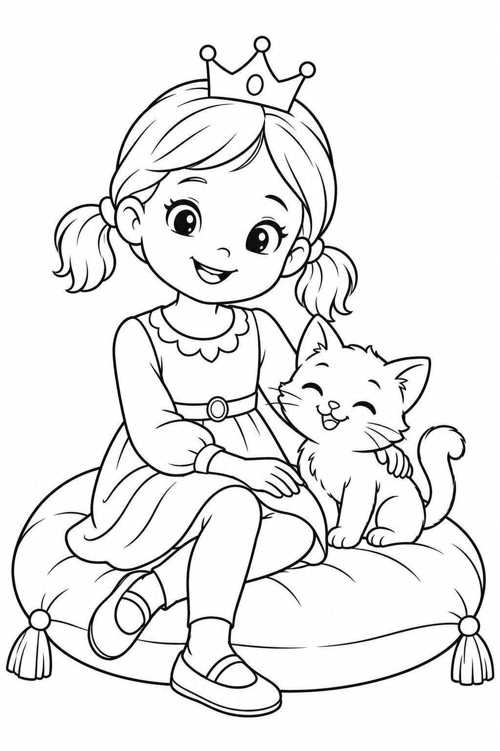 Princess and Kitten on a Cushion