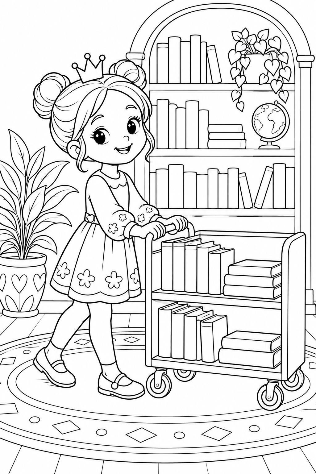 Princess with a Library Cart
