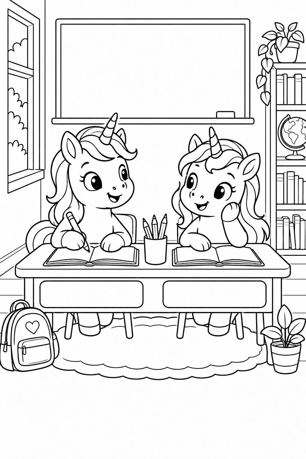 Unicorn classmates at their desks