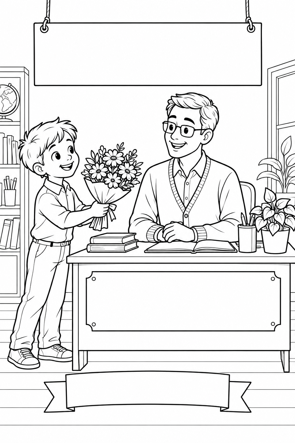 Flowers from a boy for his teacher