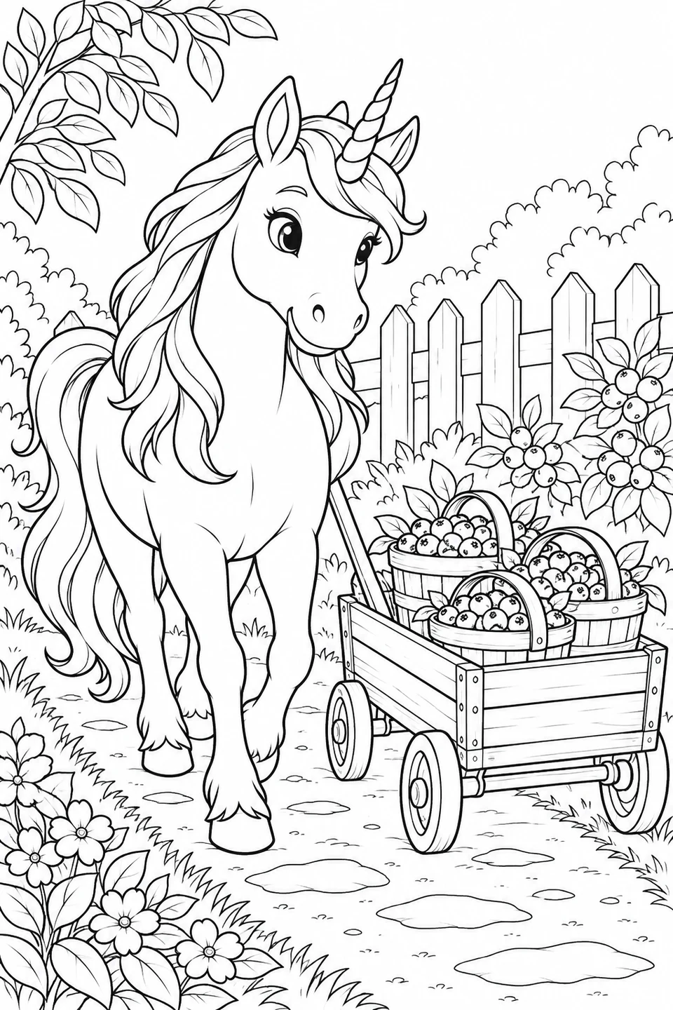 Licorne et chariot de baies