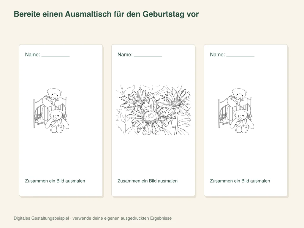 Papierlayout für einen gemeinsamen Ausmaltisch zum Geburtstag