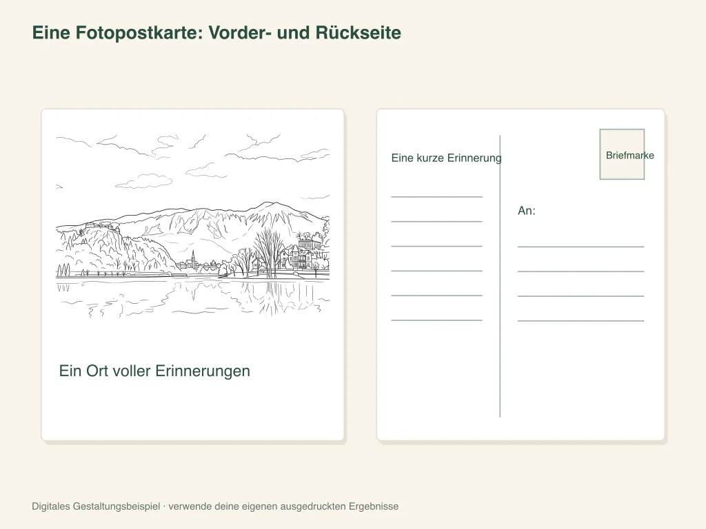 Vorder- und Rückseite einer Foto-Postkarte: Vorlage für die Papieraktivität