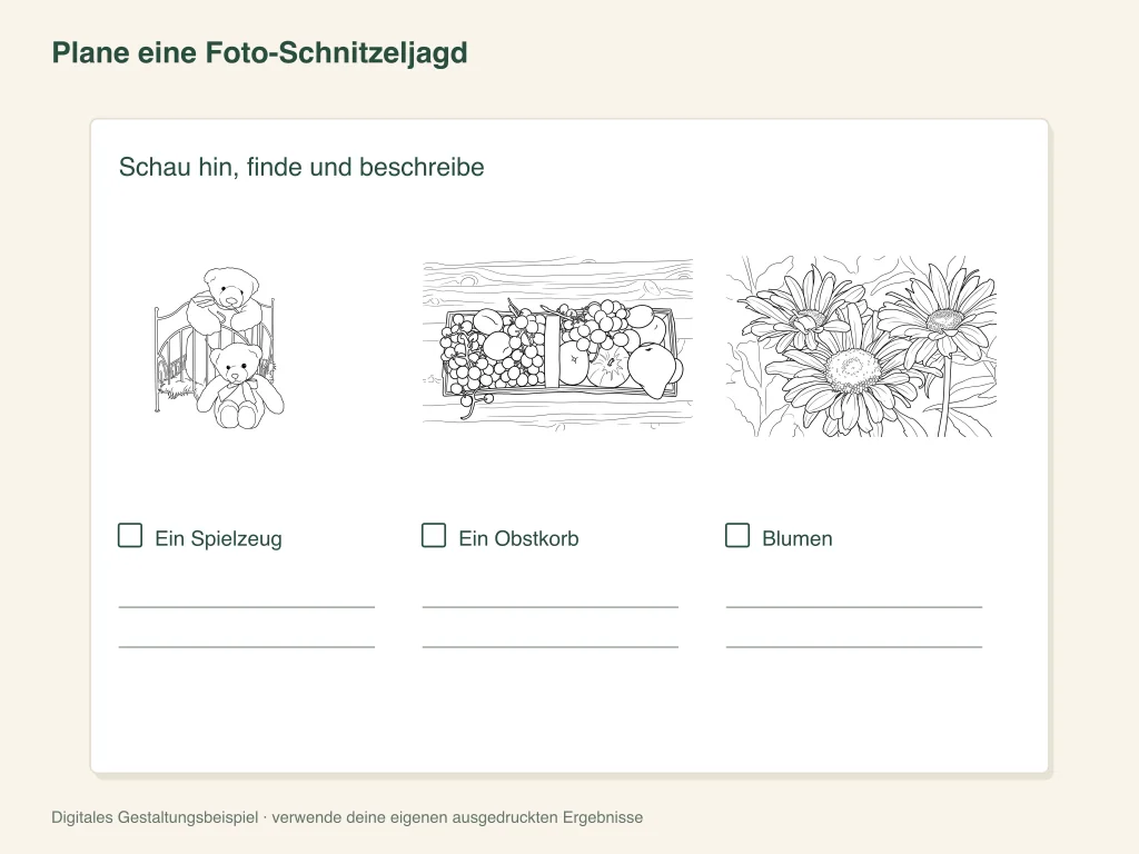 Eine Suchaktion mit Fotohinweisen: Vorlage für die Papieraktivität