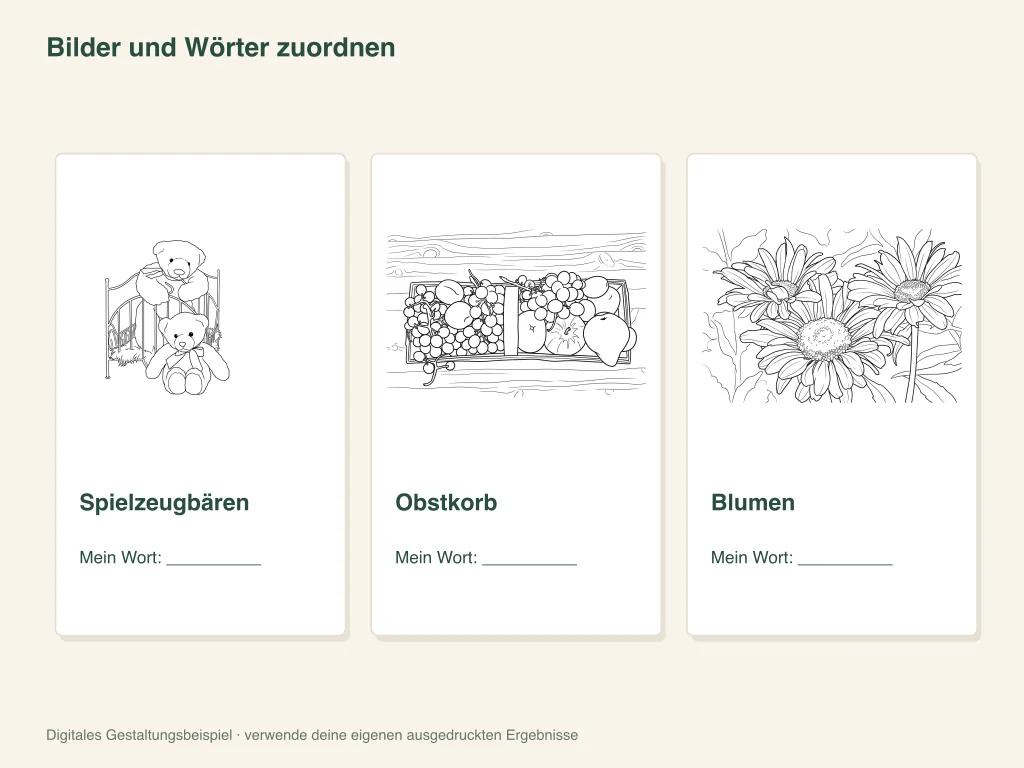 Papieraktivität: Bilder und Wörter zuordnen