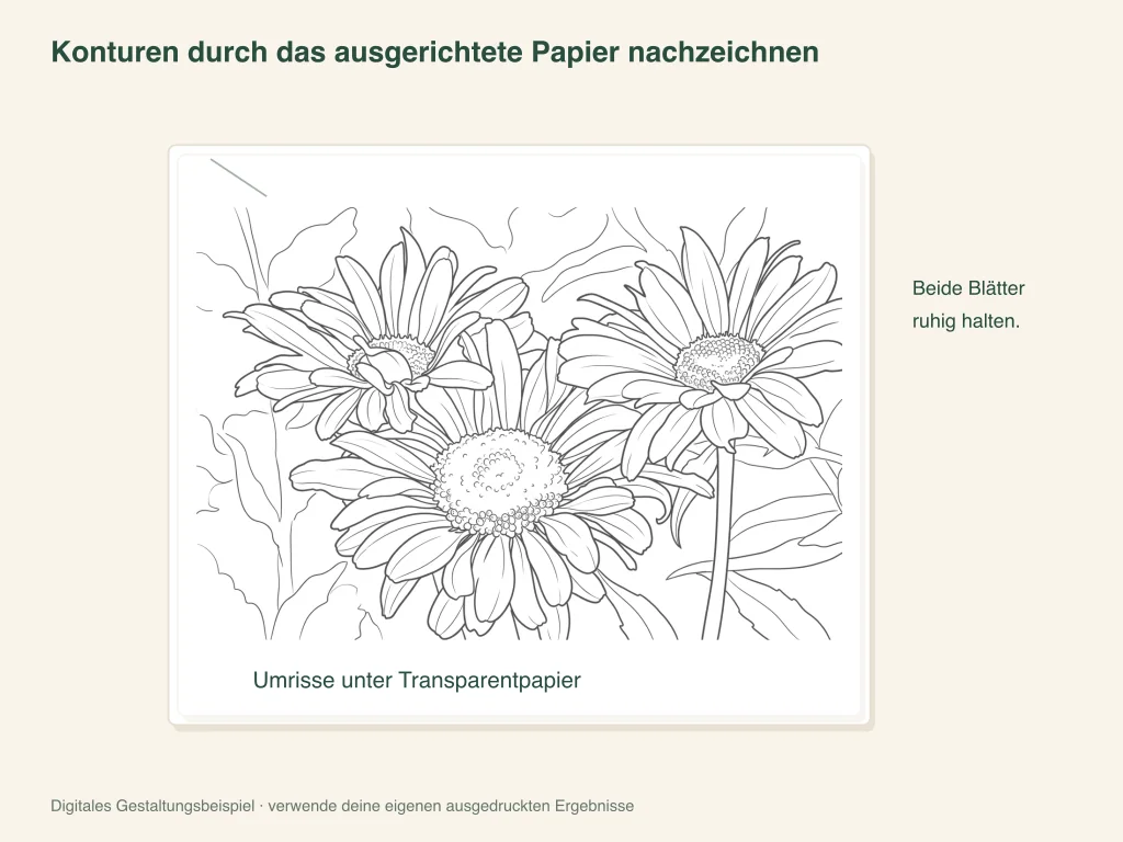 Blumenumrisse unter einem befestigten durchscheinenden Blatt zum Nachzeichnen