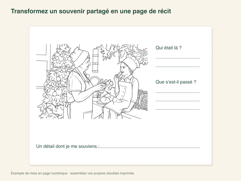 Exemple de composition sur papier pour accompagner un moment partagé d’un récit