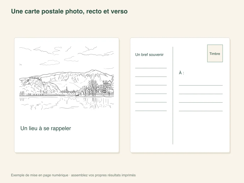 Recto et verso d’une carte postale photo : modèle de l’activité sur papier