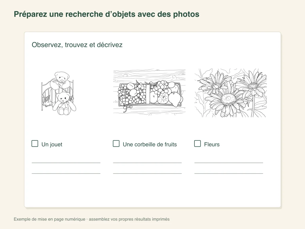 Une chasse aux objets à partir de photos : modèle de l’activité sur papier