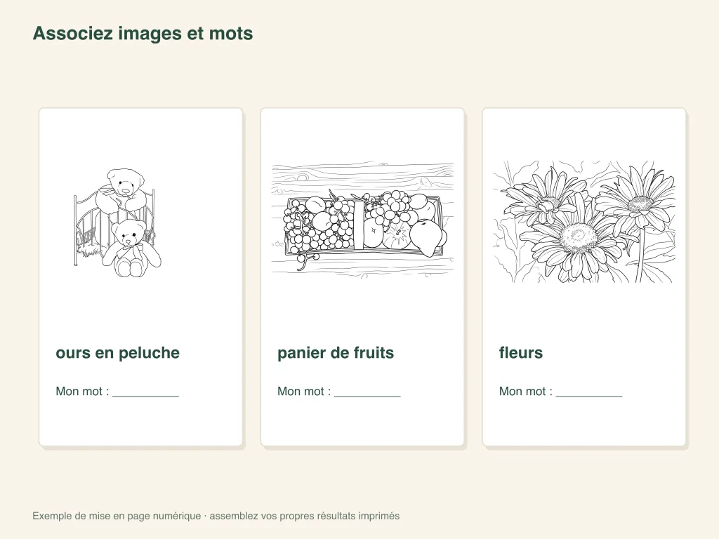Associer des images à des mots : mise en page d'une activité papier
