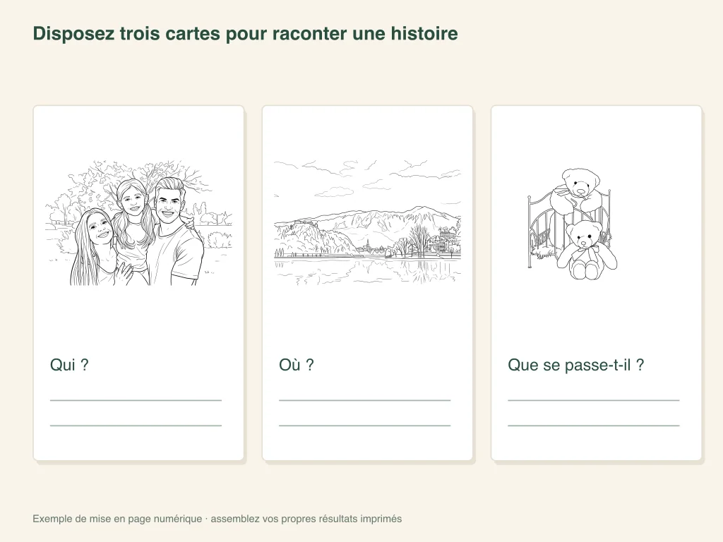 Organiser trois cartes de narration : mise en page d'activité papier