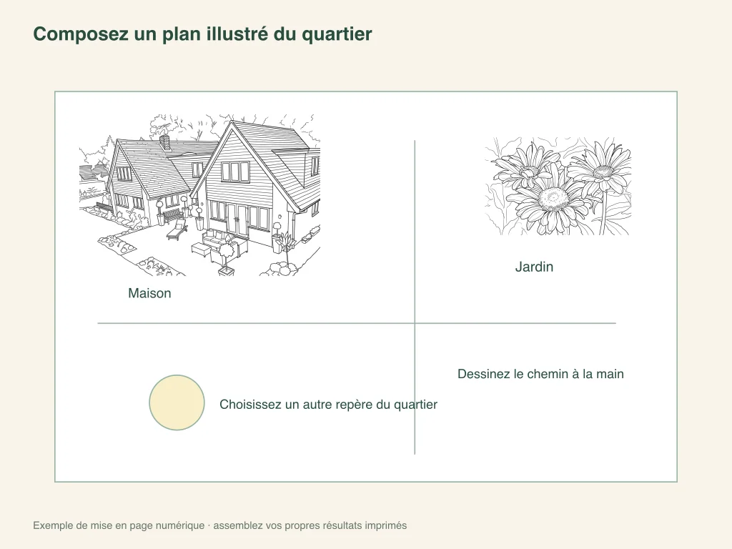 Organiser une carte illustrée du quartier : mise en page des activités sur papier