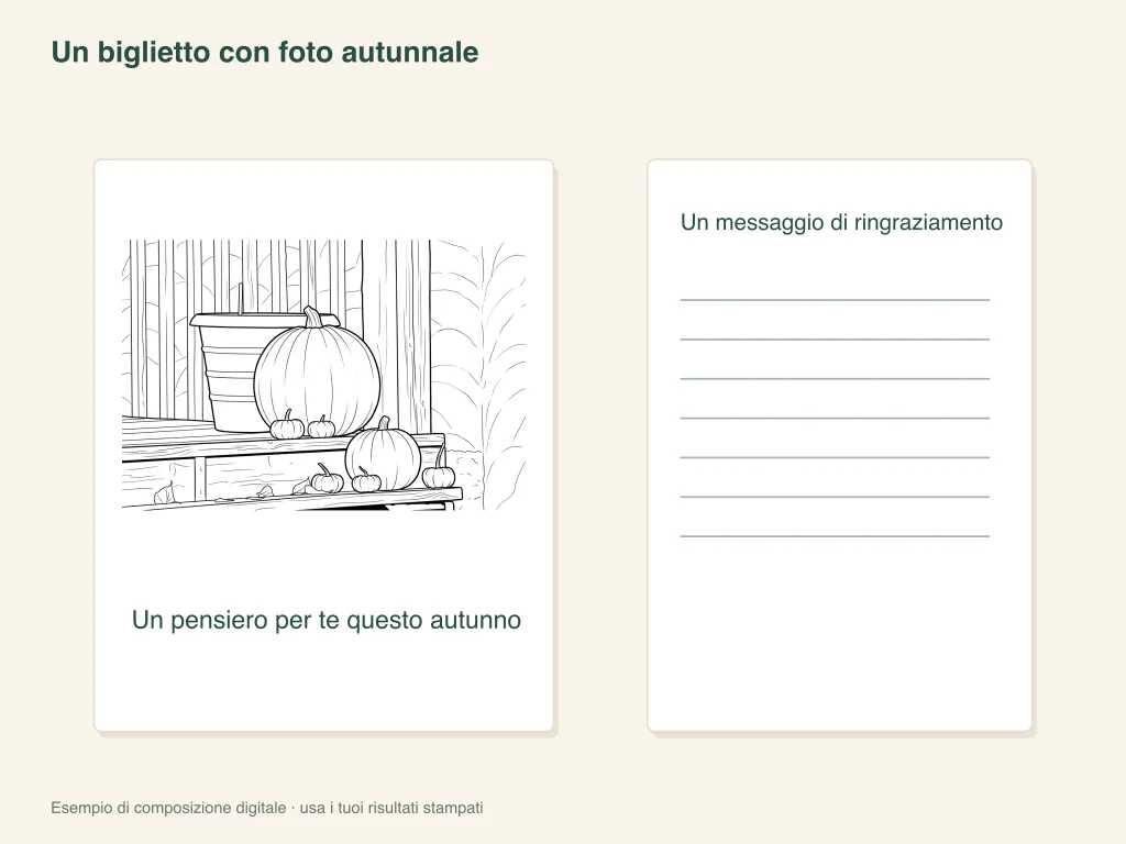 Un biglietto d'auguri fotografico autunnale: layout dell'attività cartacea