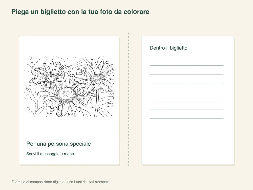Piega un biglietto di auguri da colorare con foto: layout dell'attività cartacea
