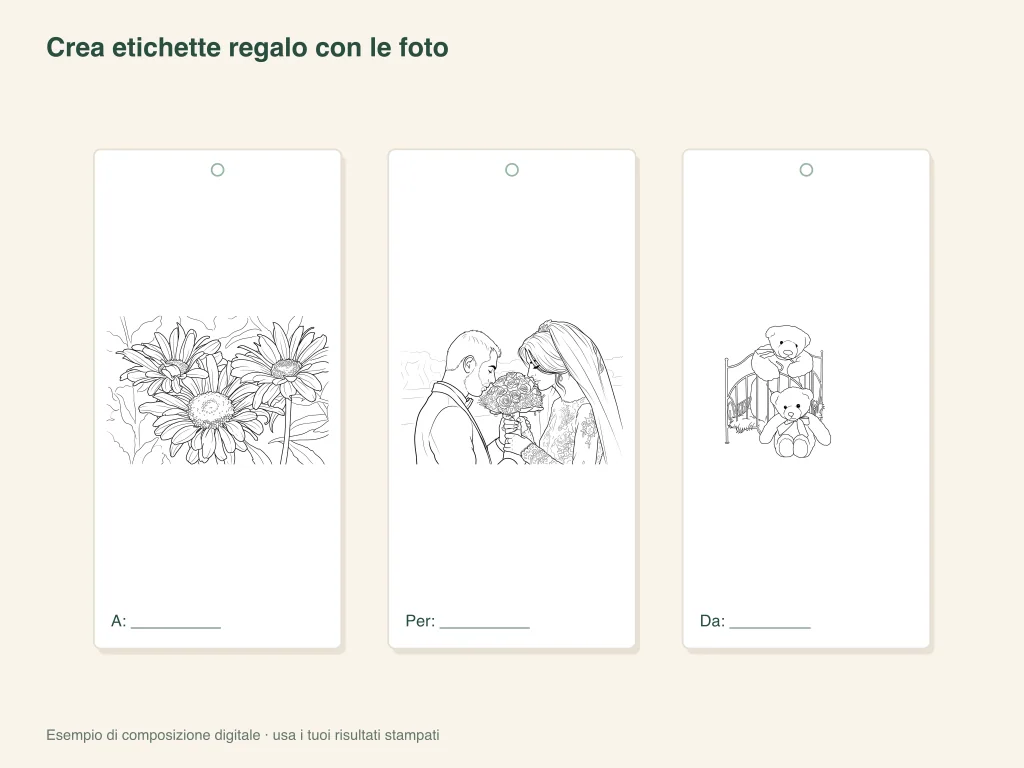 Crea una serie di etichette regalo con foto: layout attività cartacee