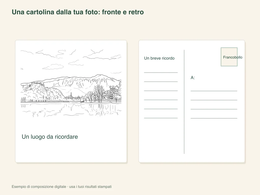 Fronte e retro di una cartolina fotografica: schema dell’attività su carta