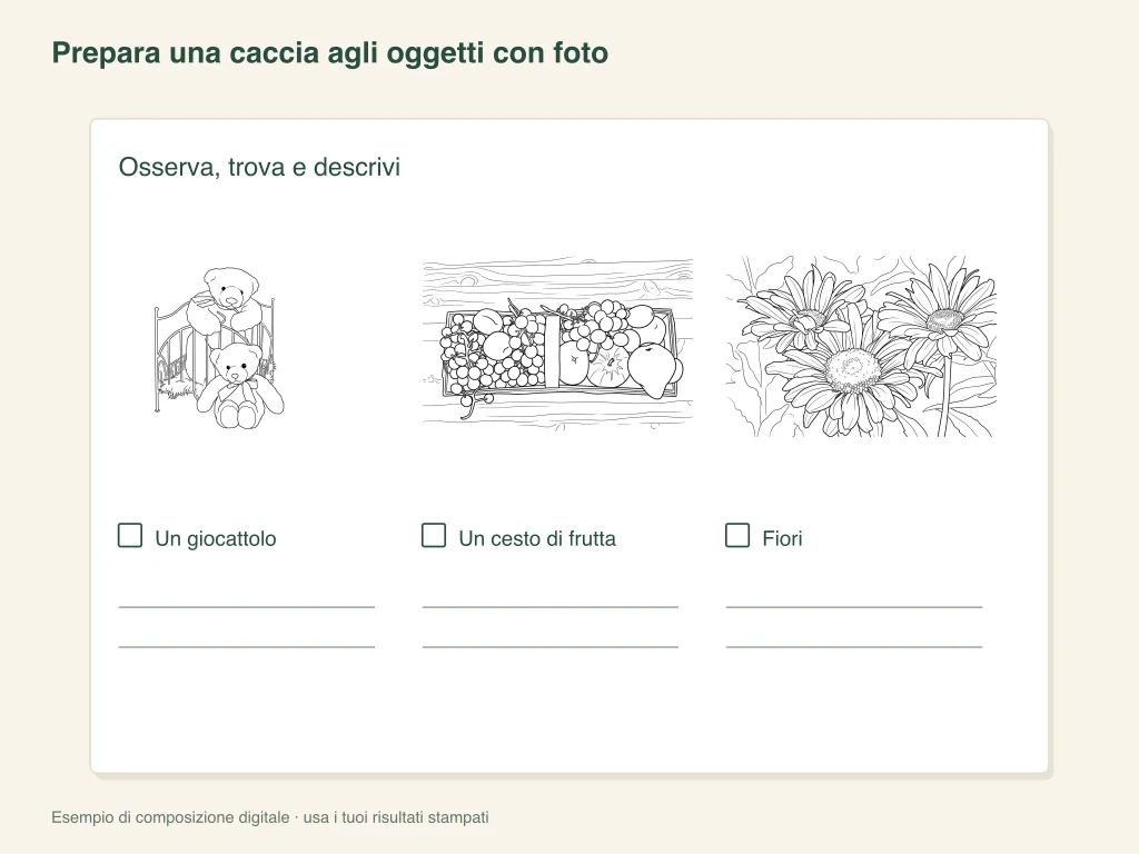 Una caccia agli oggetti con indizi fotografici: schema dell’attività su carta