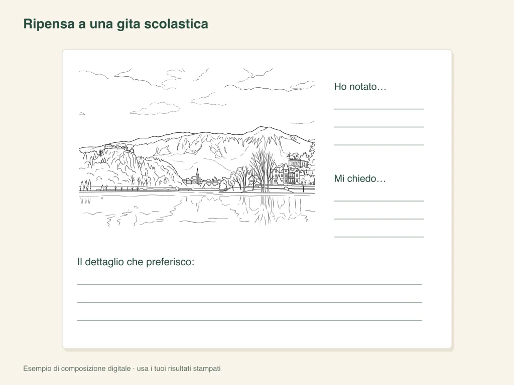 Una riflessione su una gita scolastica: schema dell’attività su carta