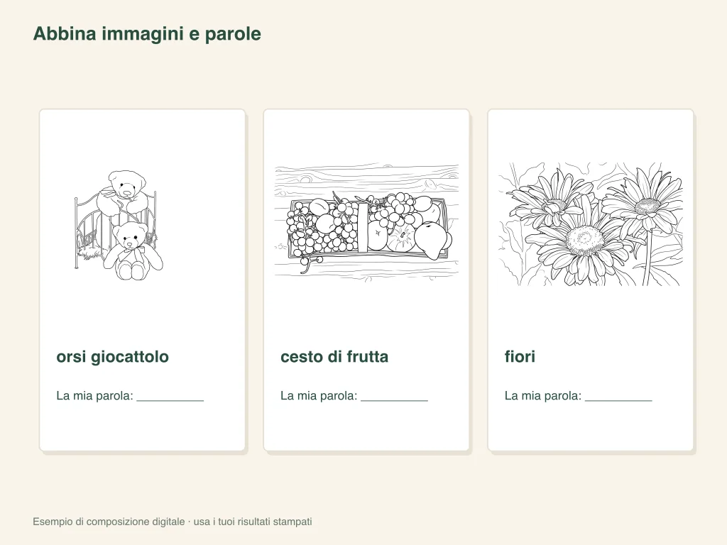 Abbina immagini a parole: layout attività cartacee